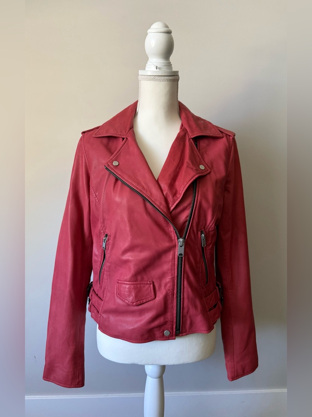 Marc New York Red Leather Moto Jacket